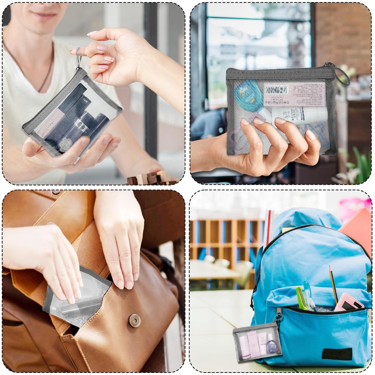 CarryEpic Mesh Bags with Zipper (6 Pack), Nylon Makeup Bag Cosmetic Pouches Travel Organizer Case for Purse Diaper Bag Home Organizing Multi Size Beauty and Personal Care CarryEpic