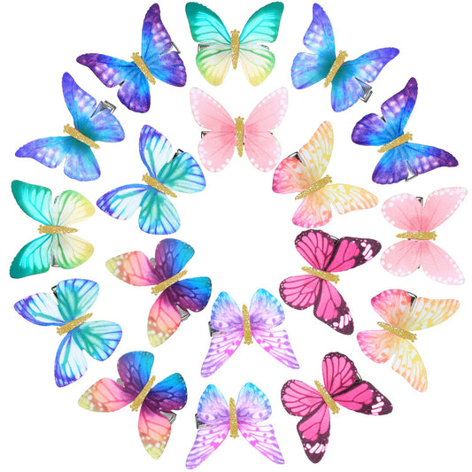 Boao 18 Pieces Butterfly Hair Clips Glitter Barrettes Fabric 90s Butterfly Snap Clips for Teens Women Hair Accessories DIY Crafts Wedding and Back