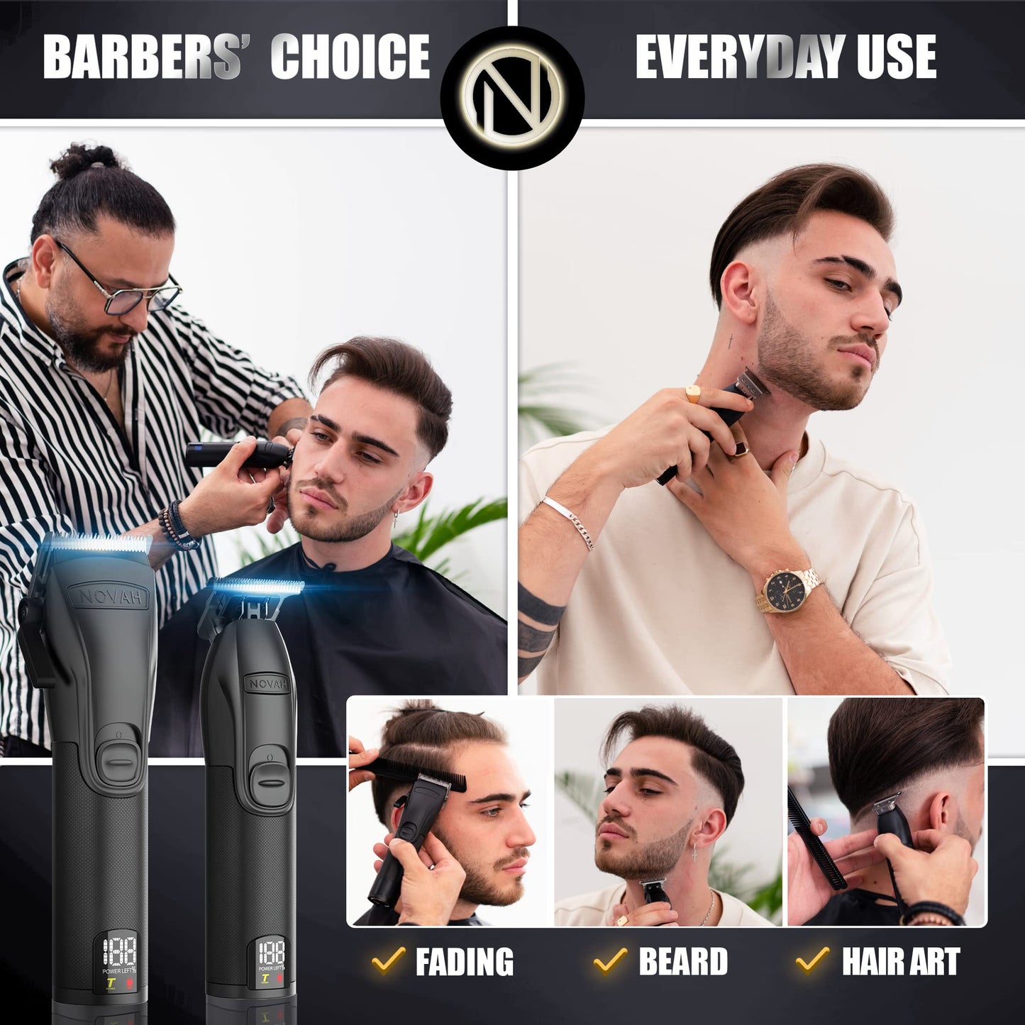 Novah® Professional Hair Clippers for Men, Professional Barber Clippers and Trimmer Set, Mens Cordless Hair Clipper for Barbers Haircut Kit Fade Beauty and Personal Care NOVAH Grooming