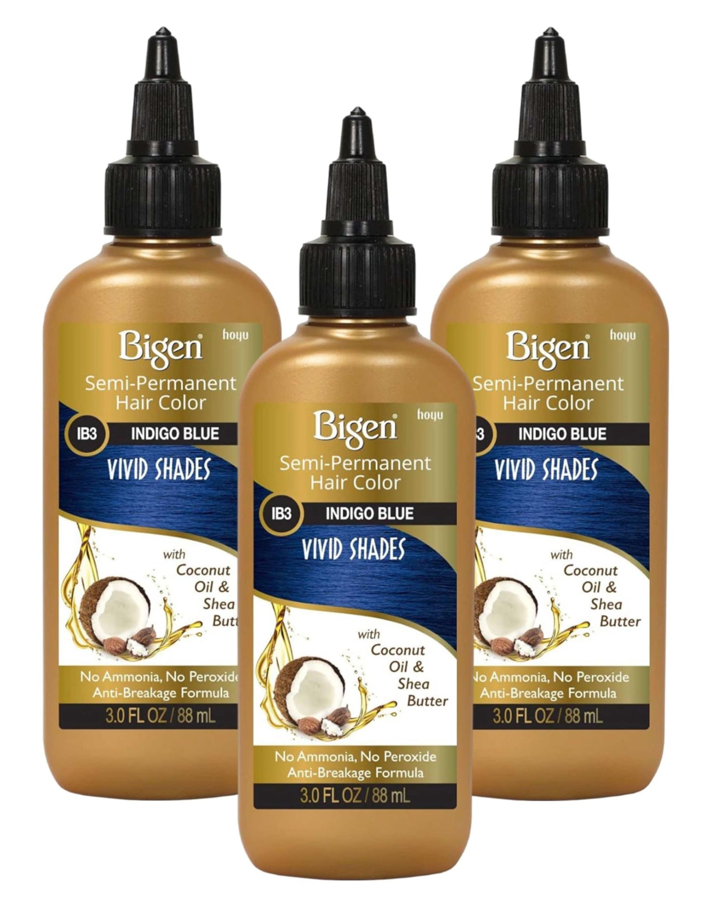 Bigen Semi-Permanent Haircolor #Ib3 Indigo Blue 3 Ounce (88ml) (3 Pack)