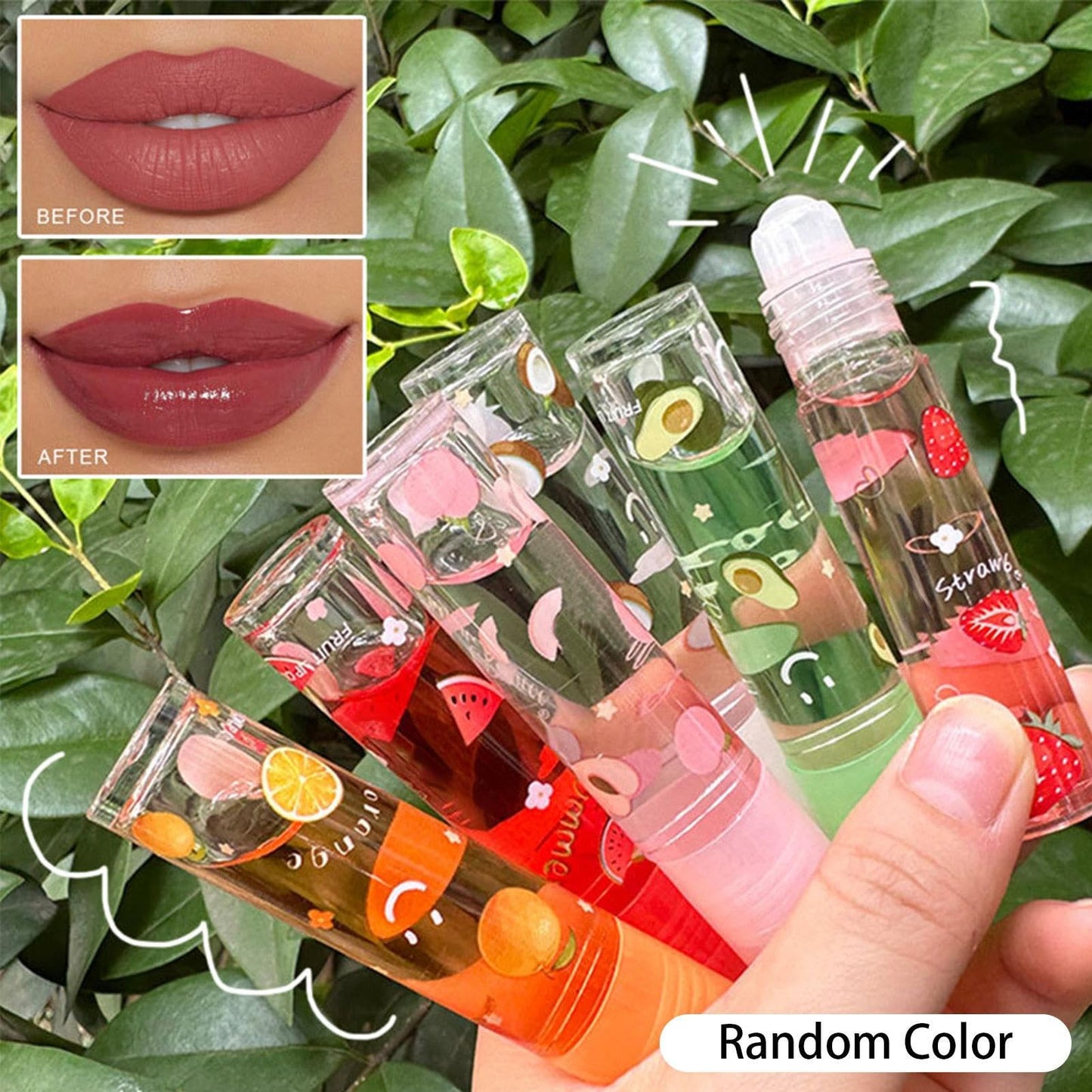 Naysku Fruity Flavors Rolling Ball Lip Oil - Fruit-Flavored Lip Gloss, Clear Color Lip Gloss Sets, Long Lasting Moisturizing Lip Balm, Roll-On Lip