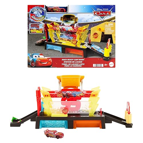 Mattel Disney Pixar Cars Color Changers Car Wash Playset with Color Changing Lightning McQueen Toy Vehicle, 20-Inches Long, Connects to Other Sets