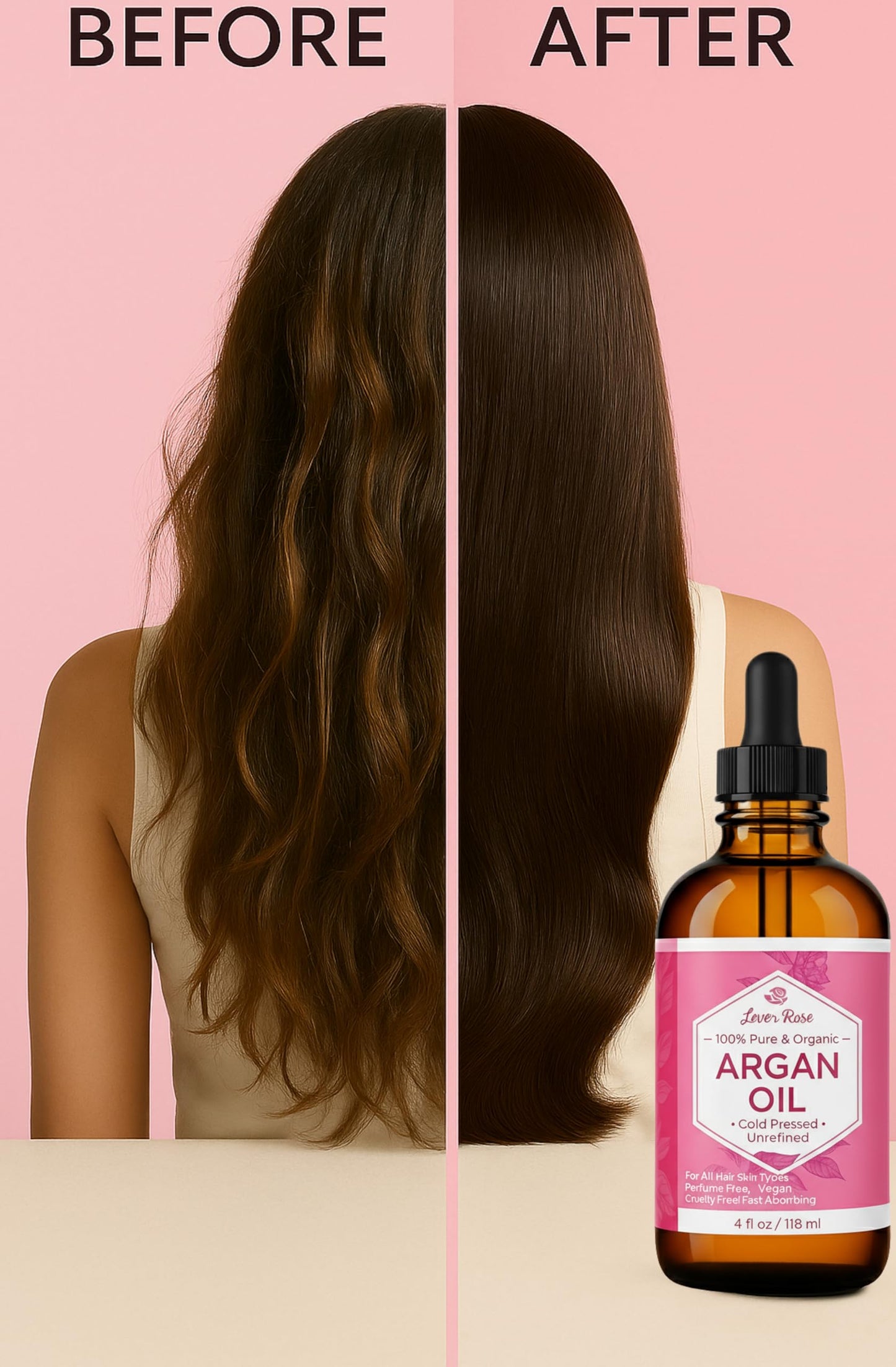 Leven Rose Organic Argan Oil for Hair, Face and Skin - 4 oz 100% Pure Moroccan Cold-Pressed Organic