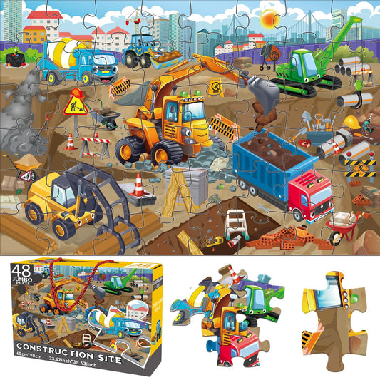 Jadeso 48-Piece Jumbo Floor Puzzle for Kids Ages 3-8 – Large Construction Site Jigsaw, Educational Preschool Learning Toy & Gift