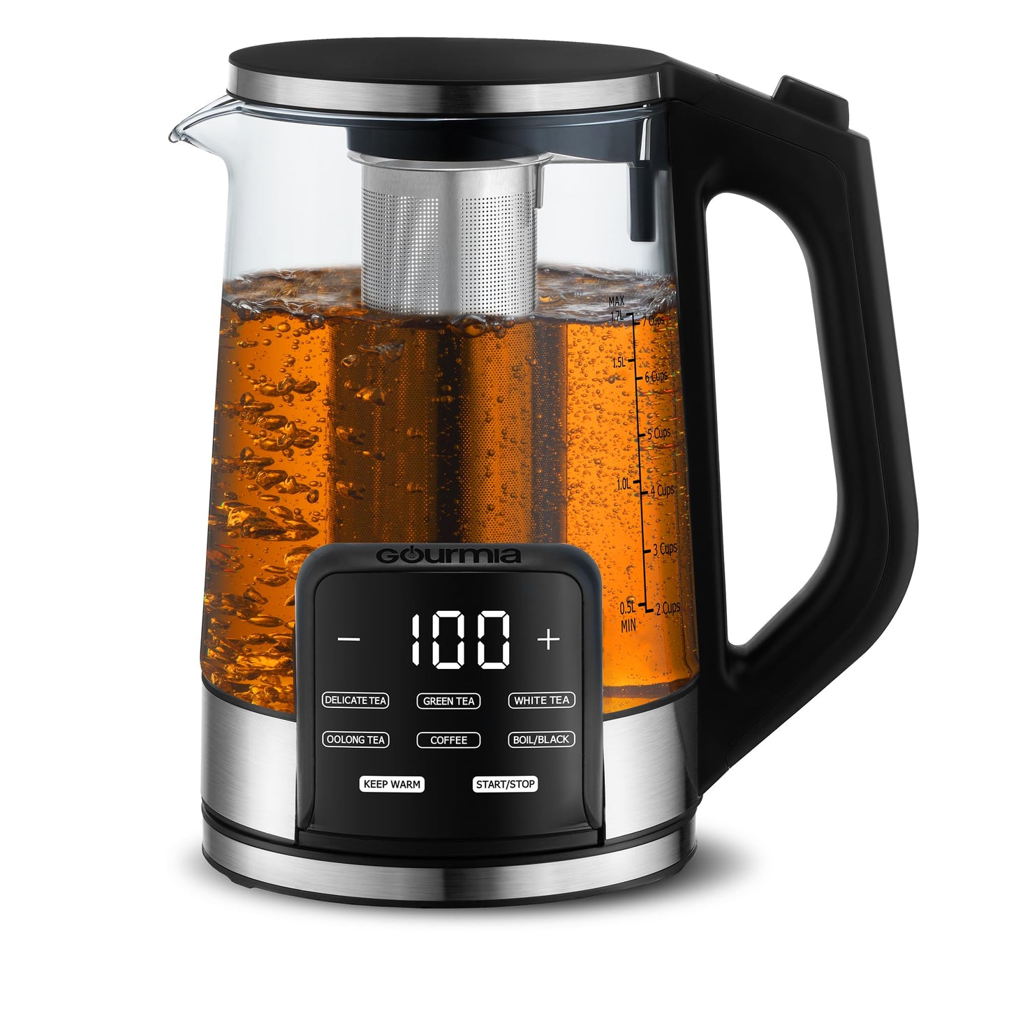 Gourmia Electric Programmable Glass Kettle - 1.7L Temperature Control Tea & Coffee Kettle with Digital Touch Display, 6 Presets, Keep Warm, Removable…