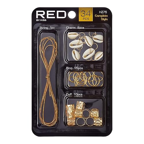 RED by KISS Hair Jewelry for Women Braids Dreadlock A Complete DIY Kit of Hair Charms Beads Cuffs Rings and Metallic Cords for Hair Decoration (Kit 1)