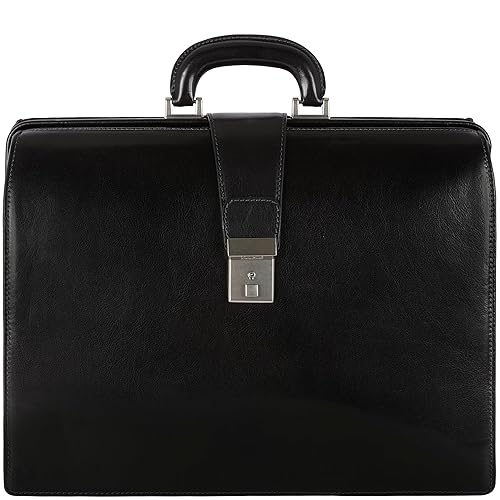 Time Resistance Leather Lawyer Briefcase - Italian Handmade Laptop Bag for Men and Women - Attache Case - Doctor Bag