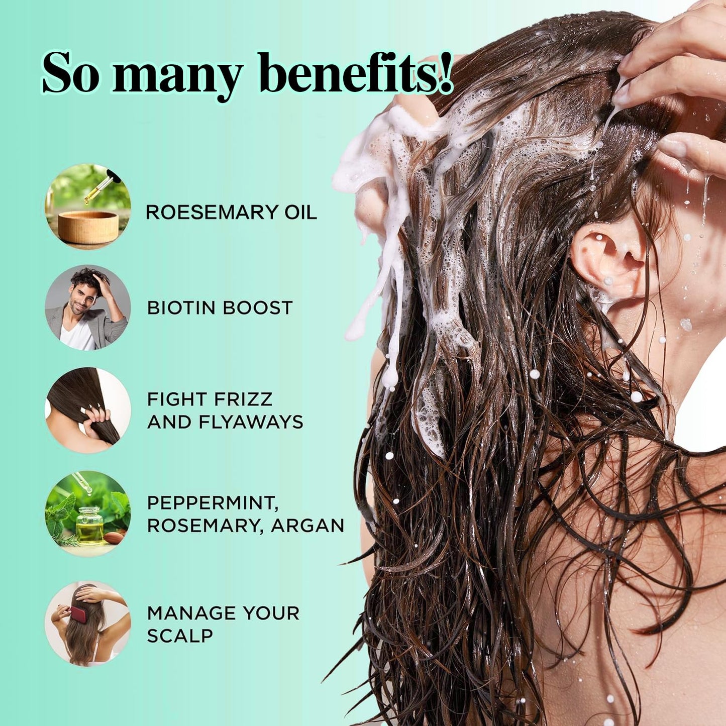 Rosemary Hair Growth Shampoo & Conditioner Set: Infused with Tea Tree Oil Mint Biotin - Cleanses and Helps Strengthen Weak and Brittle Hair - Promotes
