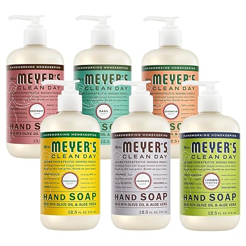 MRS. MEYER'S Liquid Hand Soap 12.5 OZ Scents Variety Pack 6 ( Rosemary, Basil, Geranium, Honeysuckle, Lavender, and Lemon Verbena)
