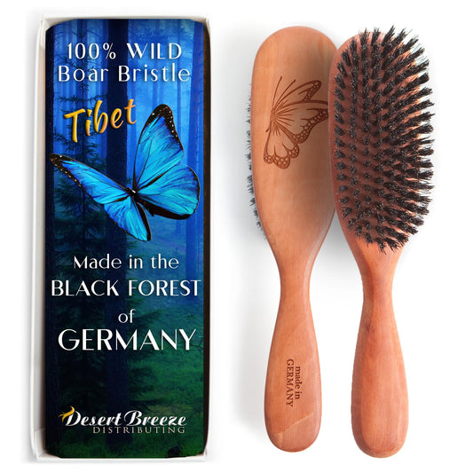 100% Wild Boar Bristle Hairbrush for Natural Healthy Hair, Medium Soft Tibet Bristles, Pear Wood Handle, Wooden Hair Brush for Fine or Thinning Hair