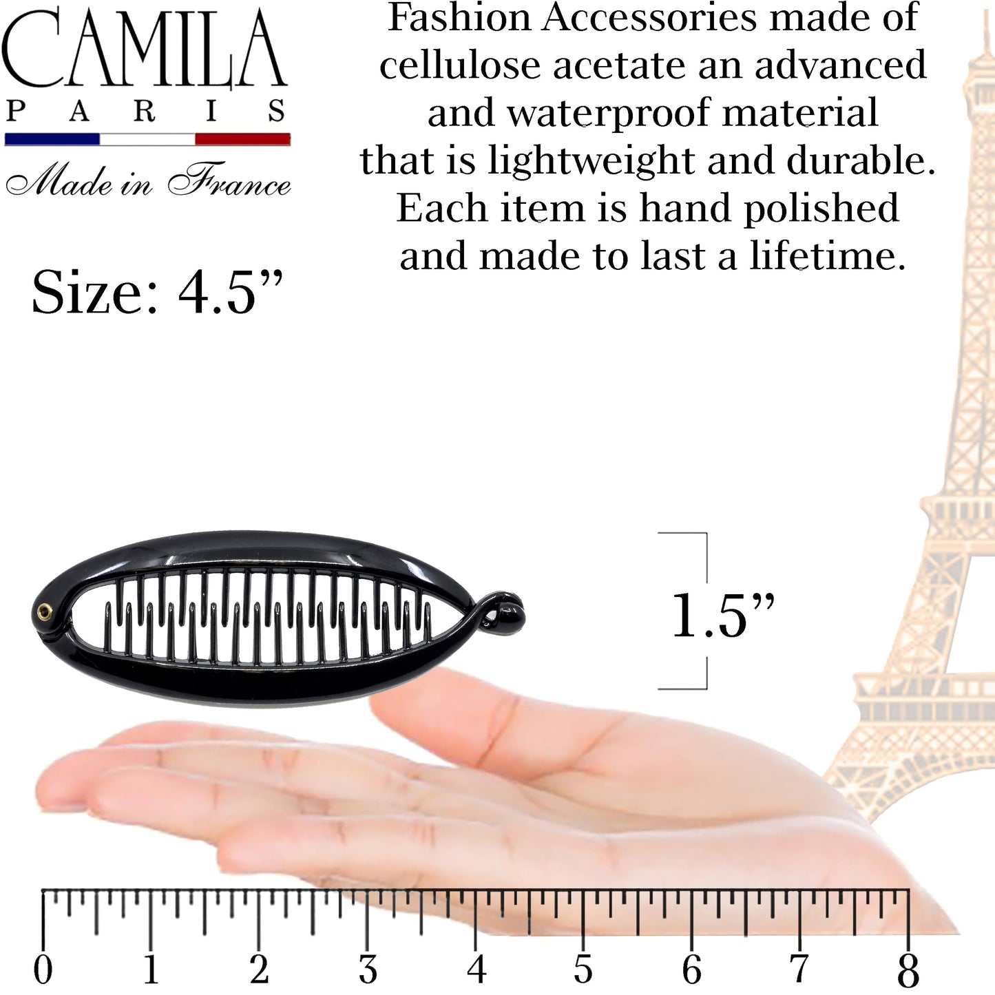 Camila Paris NV137 4.5 inch French Banana Clip Hair Comb Classic Girls Updo Flexible Ponytail Holder Interlocking Banana Combs, Fashion Durable