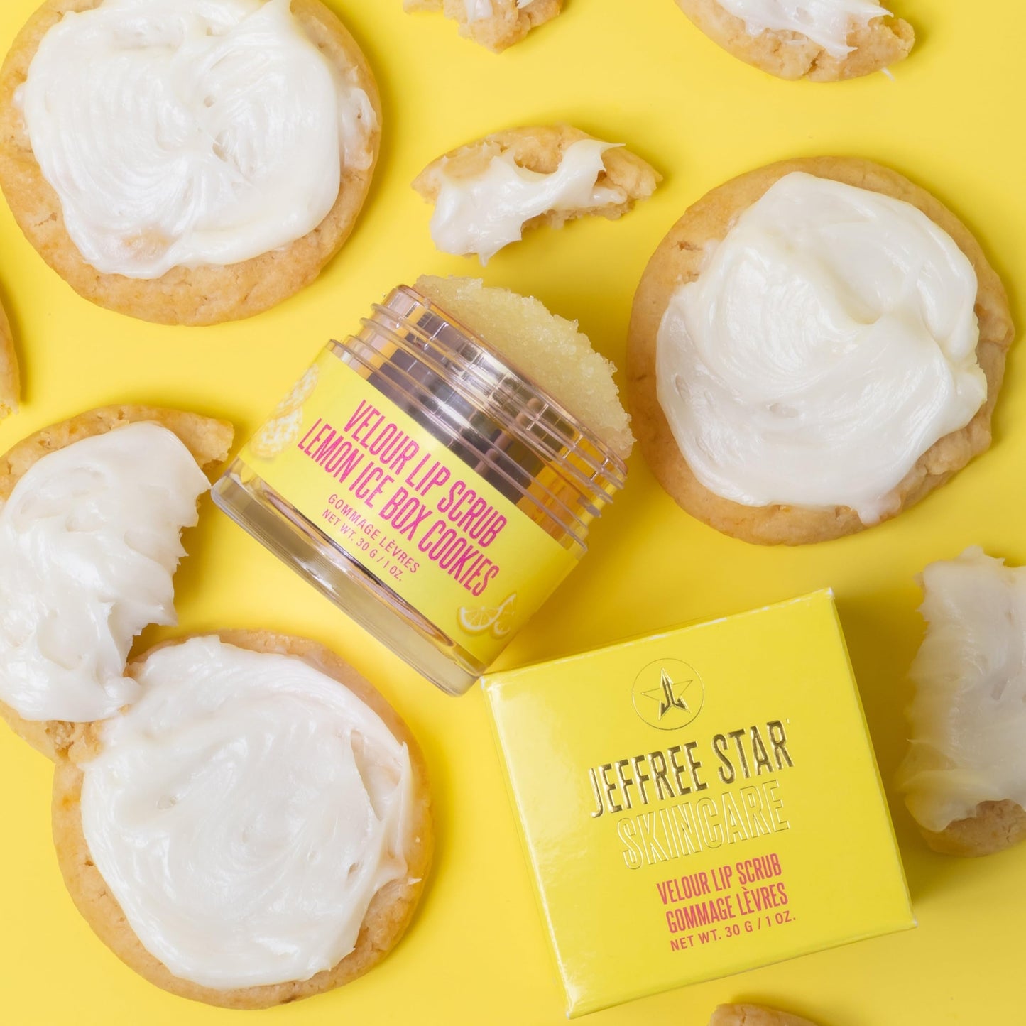 Jeffree Star Cosmetics Velour Lip Scrub, Exfoliating Sugar Lip Treatment, Cruelty-Free & Vegan, 30 G / 1 oz. (Lemon Ice Box Cookies)
