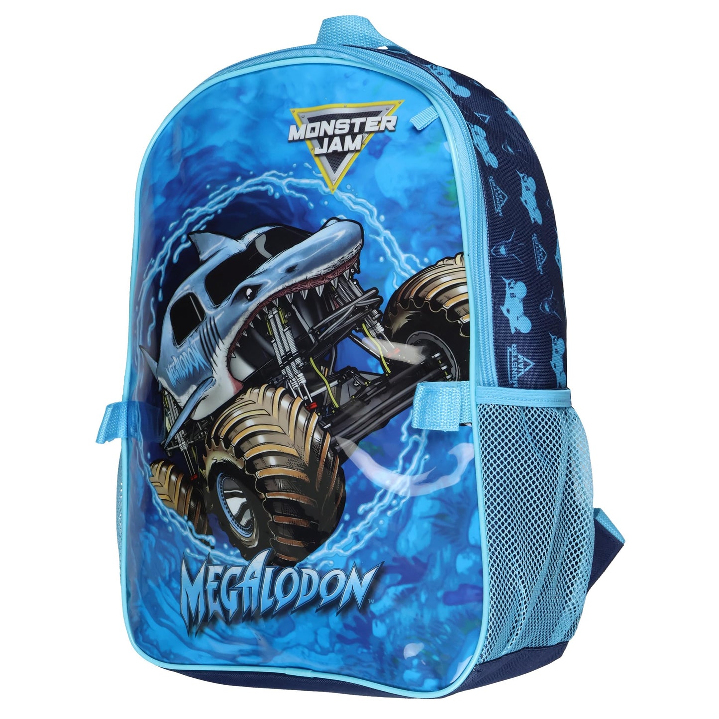 INTIMO Monster Jam Megalodon 5-Piece Backpack Mega Set with Detachable Lunch box Water Bottle Pencil Case and Stickers Set
