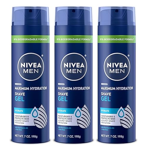 NIVEA MEN Maximum Hydration Shave Gel with Aloe Vera and Provitamin B5, 3 Pack of 7 Oz Cans
