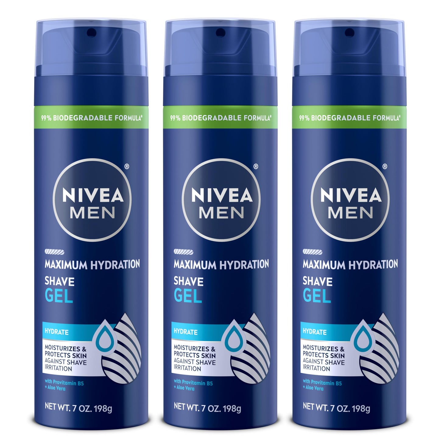 NIVEA MEN Maximum Hydration Shave Gel with Aloe Vera and Provitamin B5, 3 Pack of 7 Oz Cans
