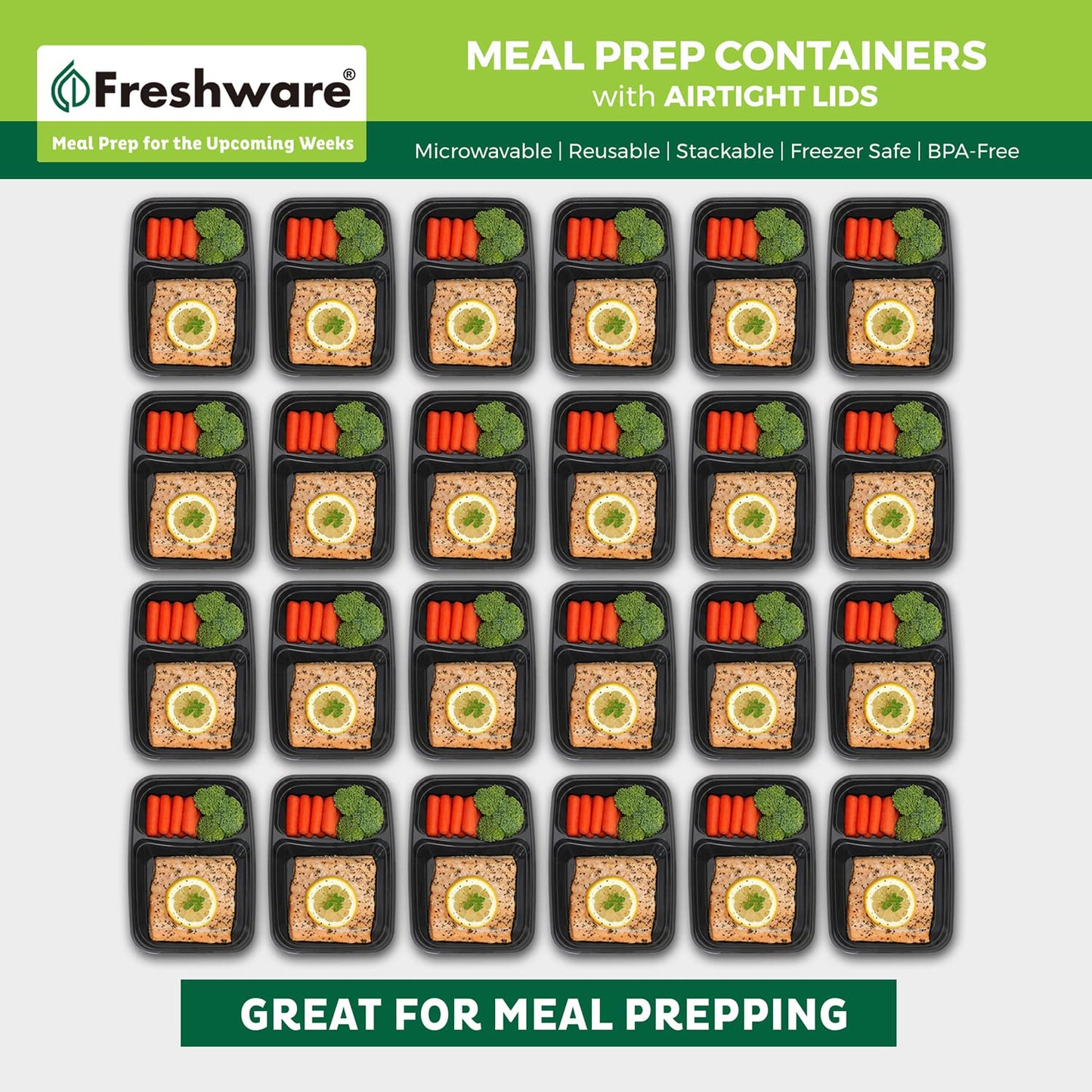 Freshware Meal Prep Containers [15 Pack] 2 Compartment with Lids, Food Storage Containers, Bento Box, BPA Free, Stackable…