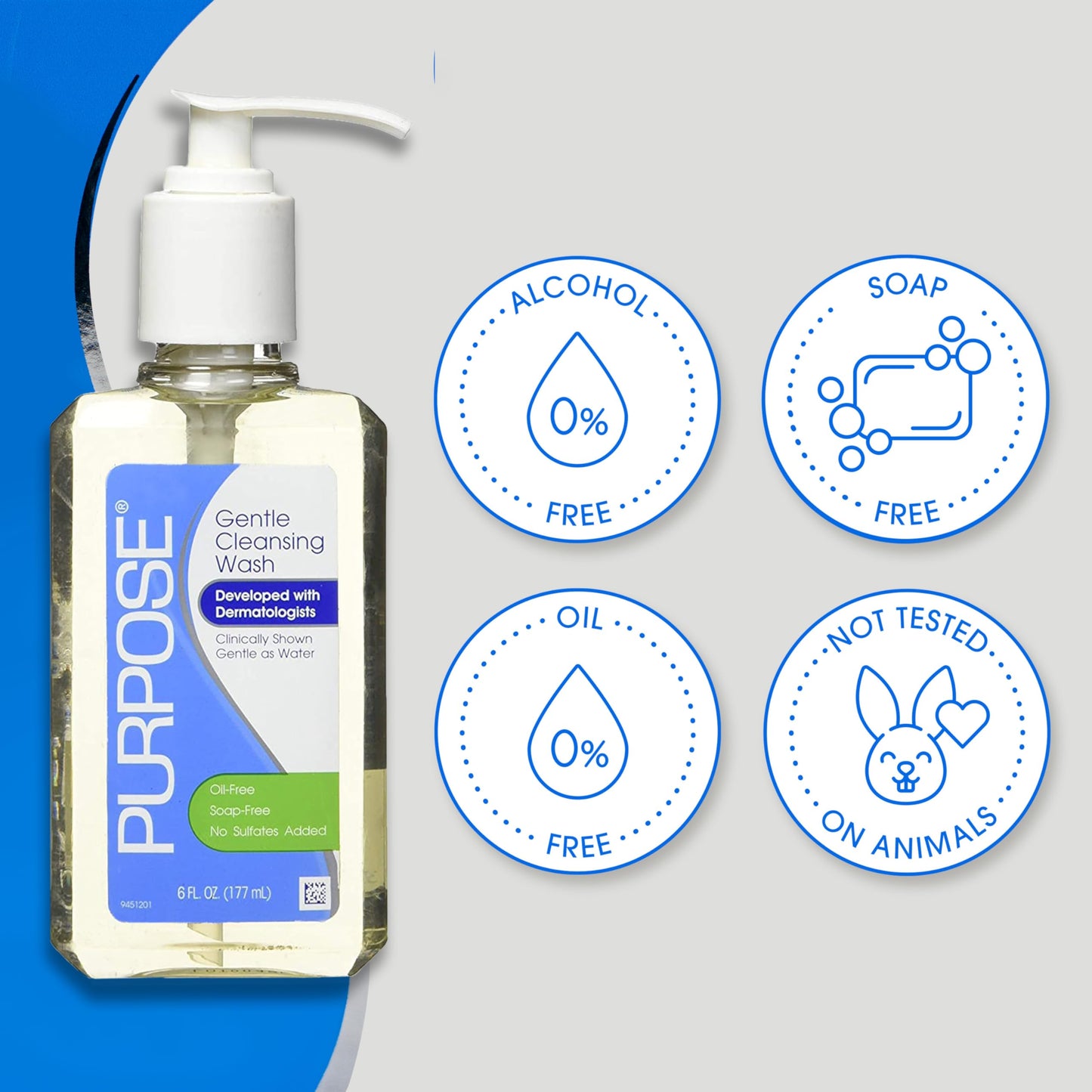Purpose Gentle Cleansing Wash For All Skin Types, Gentle As Soap, Removes Dirt, Oil, and Makeup Without Over-Drying, Pump Bottle, 6 Fluid Ounce Beauty and Personal Care Purpose