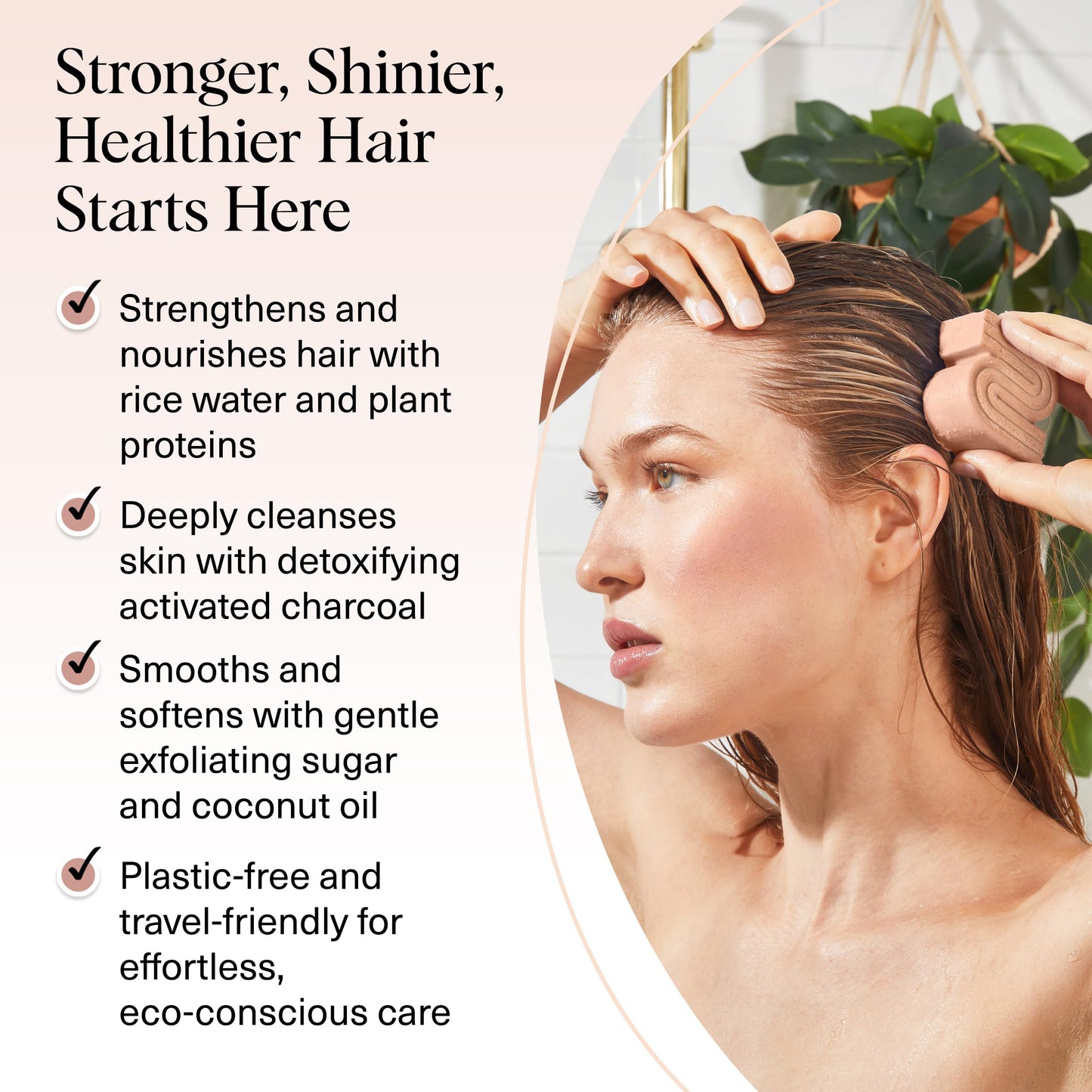 Kitsch 4pc Set - Rice Water Shampoo and Conditioner Set + Charcoal Body Wash Bar & Exfoliating Sugar Body Scrub - Hair & Body Bar Soap - Silicone