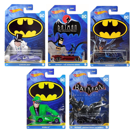 Hot Wheels Batman 2022 Complete Bundle of 5 (HDG89‑956D) | Five Iconic Batman Die‑Cast Vehicles - 1:64 Scale for Collectors & Kids Ages 3+