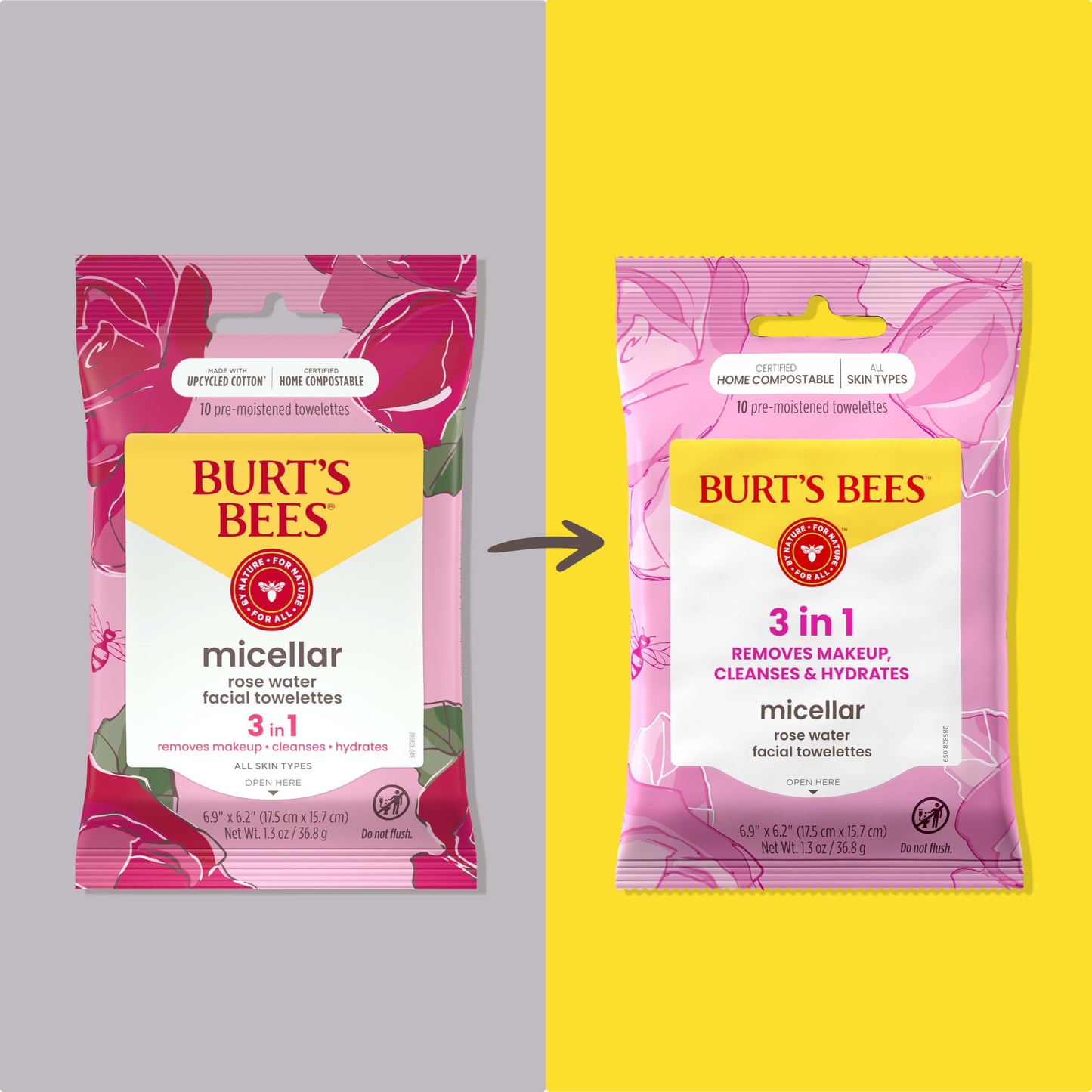 Burt’s Bees Micellar Rose Water Facial Towelettes, 100% Plant Based Cloth; 99% Natural Origin; Remove Makeup, Cleanse, Hydrate; No Greasy, Oily