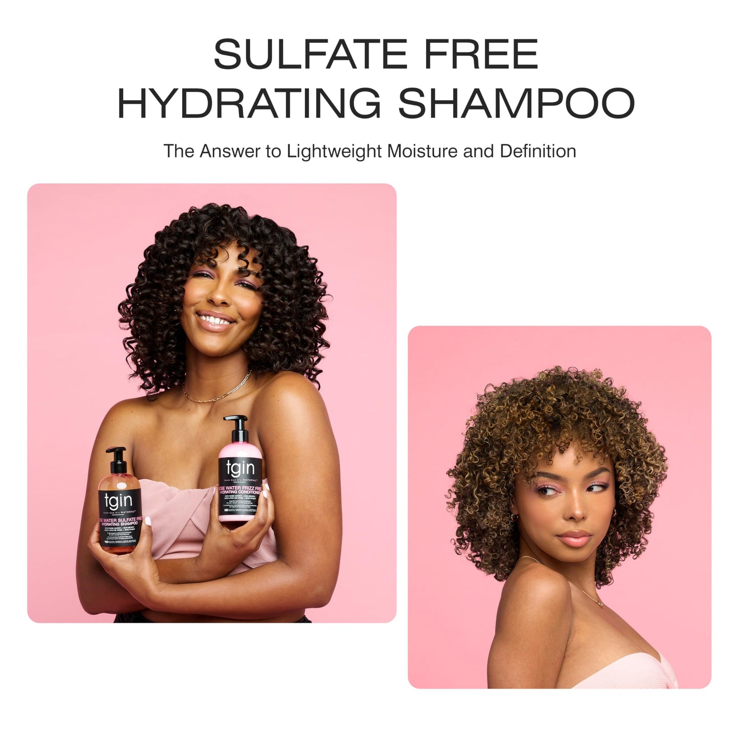 tgin Rose Water Sulfate-Free Hydrating Shampoo - Clarifying Shampoo for Curly, Wavy & Coily Hair - Lightweight Tgin Hair Products for Soft, Shiny, No