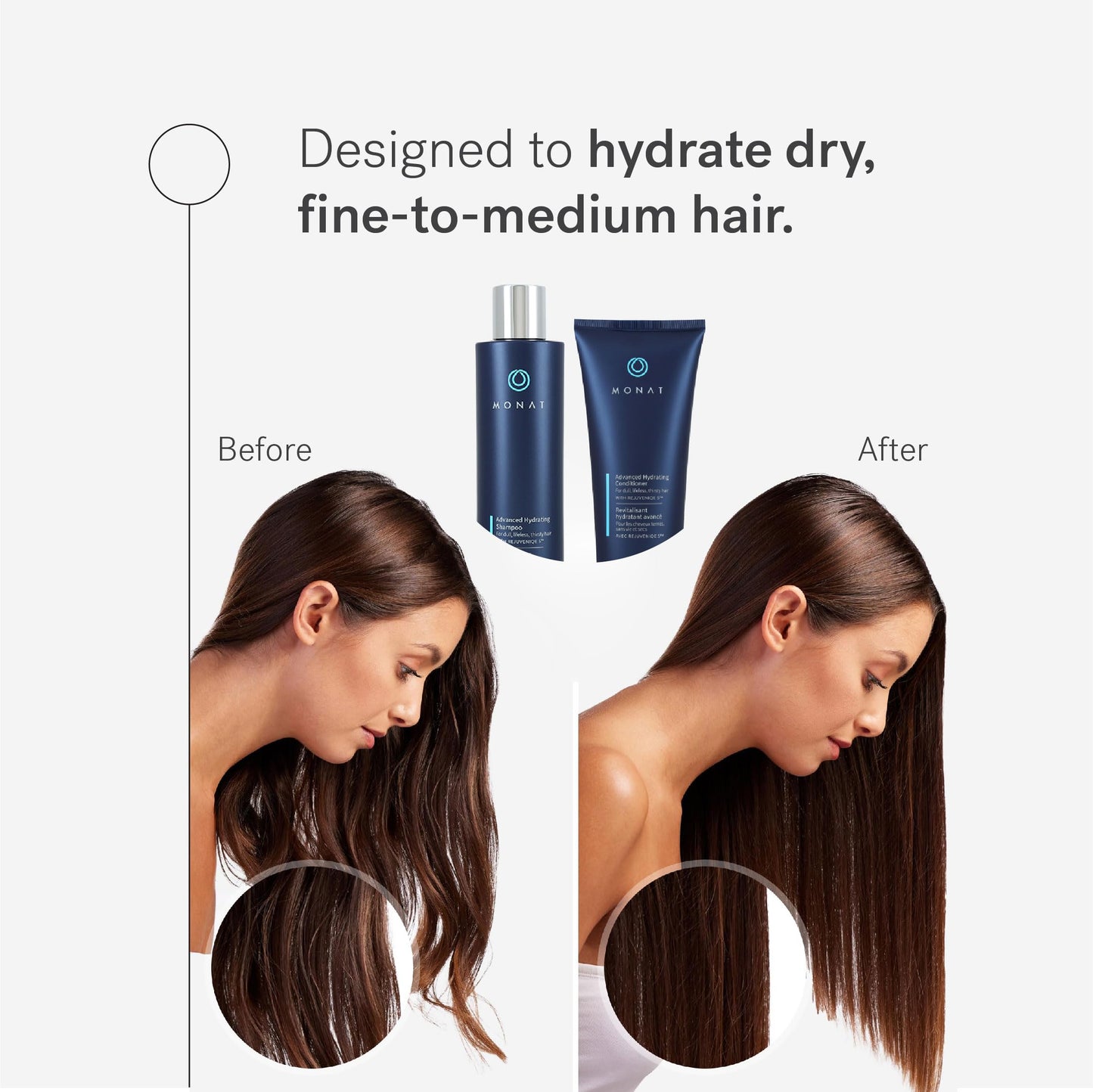 MONAT Advanced Hydration Shampoo and Conditioner Set Infused with REJUVENIQE For Dry Fine to Medium Hair - Moisturizes & Strengths - Sulfate-Free