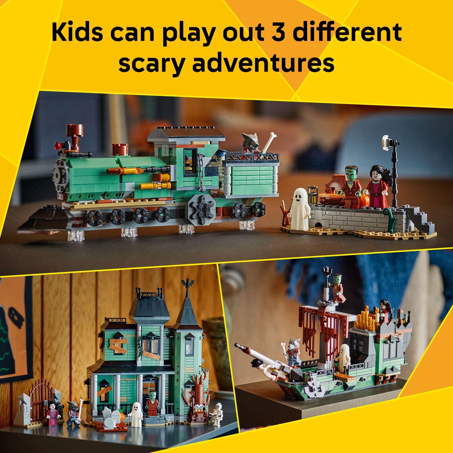 LEGO Creator 3 in 1 Haunted Mansion 31167, Buildable Haunted House, Train or Ship, Halloween Building Toy for Kids Ages 9+, Gift Idea