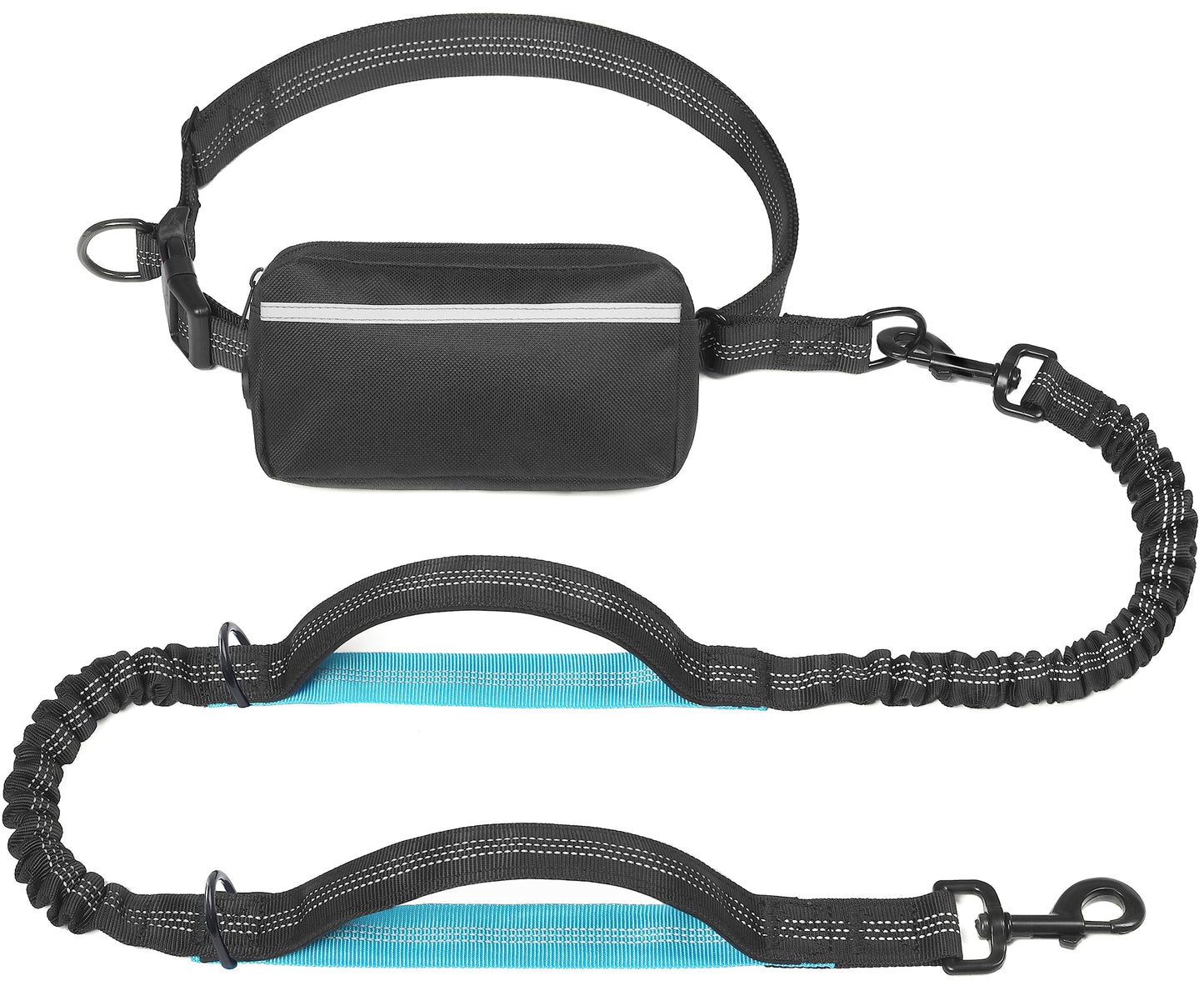 iYoShop Hands Free Dog Leash with Pouch, Dual Handles & Bungee for Walking, Jogging, Running Dogs 25-120 lbs (Black)