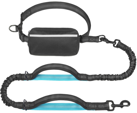 iYoShop Hands Free Dog Leash with Pouch, Dual Handles & Bungee for Walking, Jogging, Running Dogs 25-120 lbs (Black)