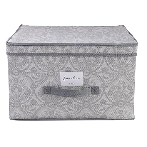 Laura Ashley Non-Woven Jumbo Storage Box, Dimensions: L16 x W16 x H10, Collapsible, Durable, Home Organization, Closet Storage, Grey