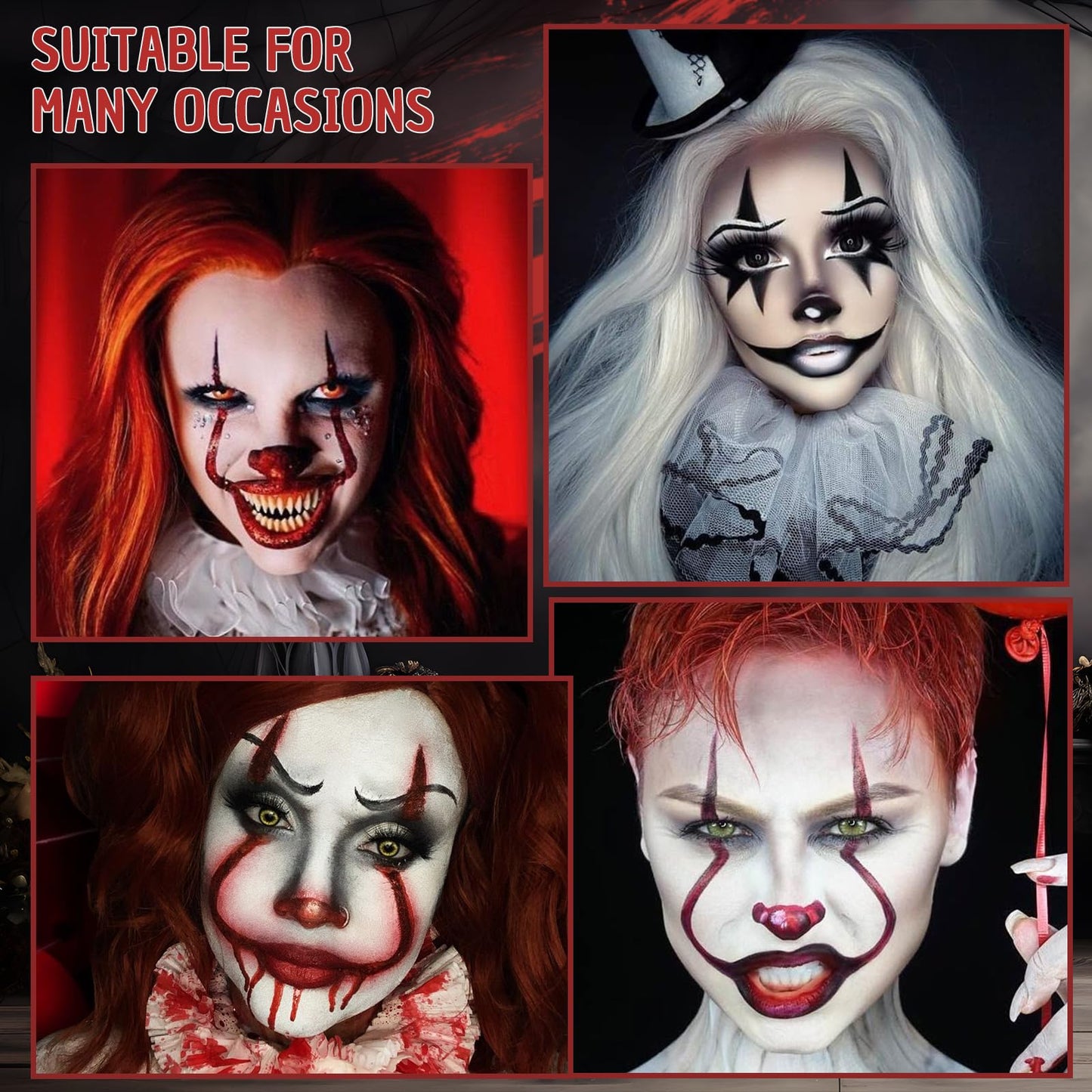 White Black Red Oil Face Body Paint Set,Halloween Joker Clown Makeup Kit with 3 Brushes, Professional Black White Red Face Body Painting Kit