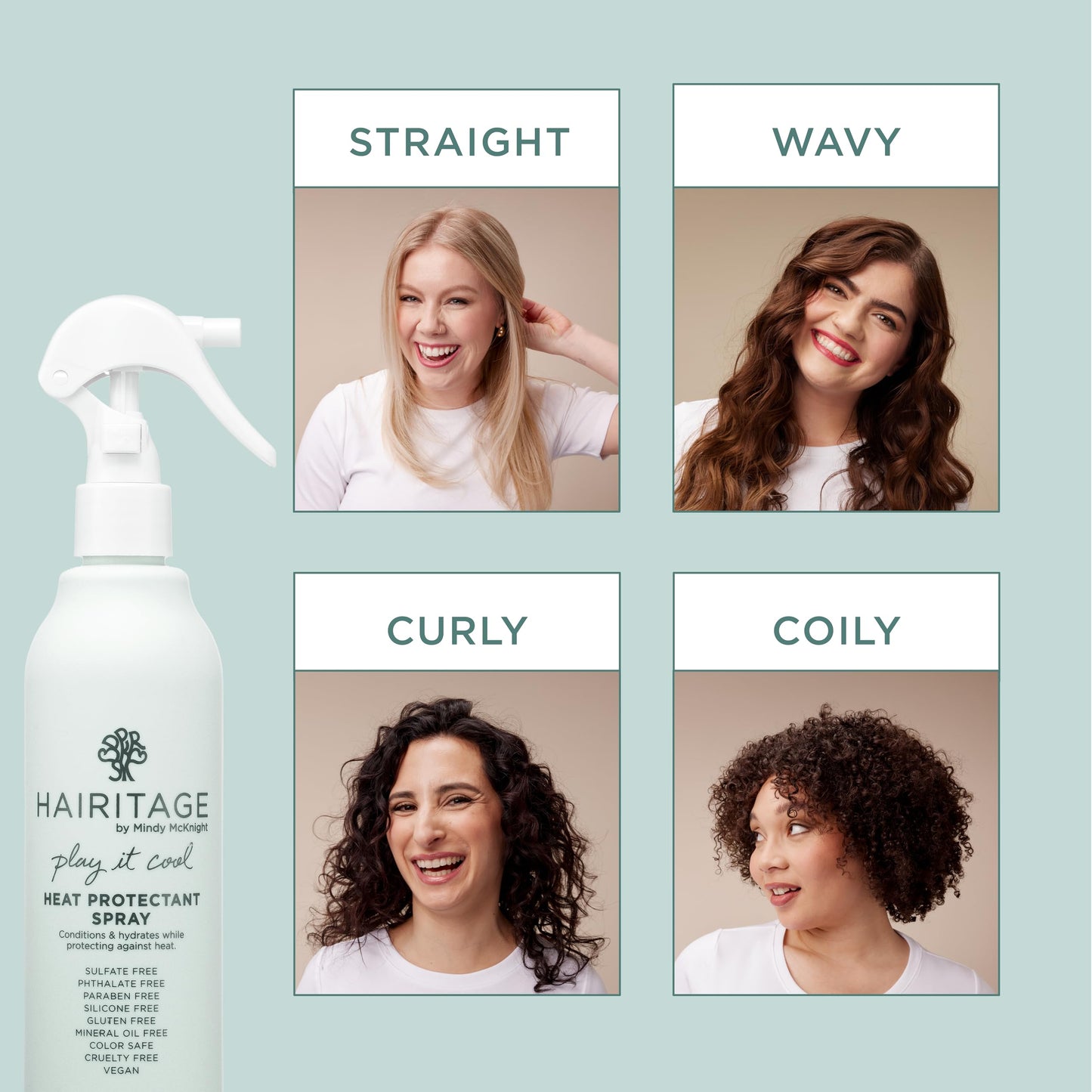 Hairitage Heat Protectant Spray for Hair - Up to 450 Degree Protection + Hydrates + Strengthens Hair - Leaves Hair Smooth + Shiny after Styling