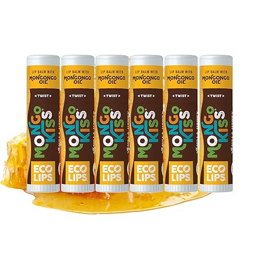 LIP BALM Mongo Kiss 6-Pack (6 tubes) Vanilla Honey by Eco Lips 100% Organic Beeswax & Cocoa Butter Lip Care with Organic Mongongo Oil - Soothe