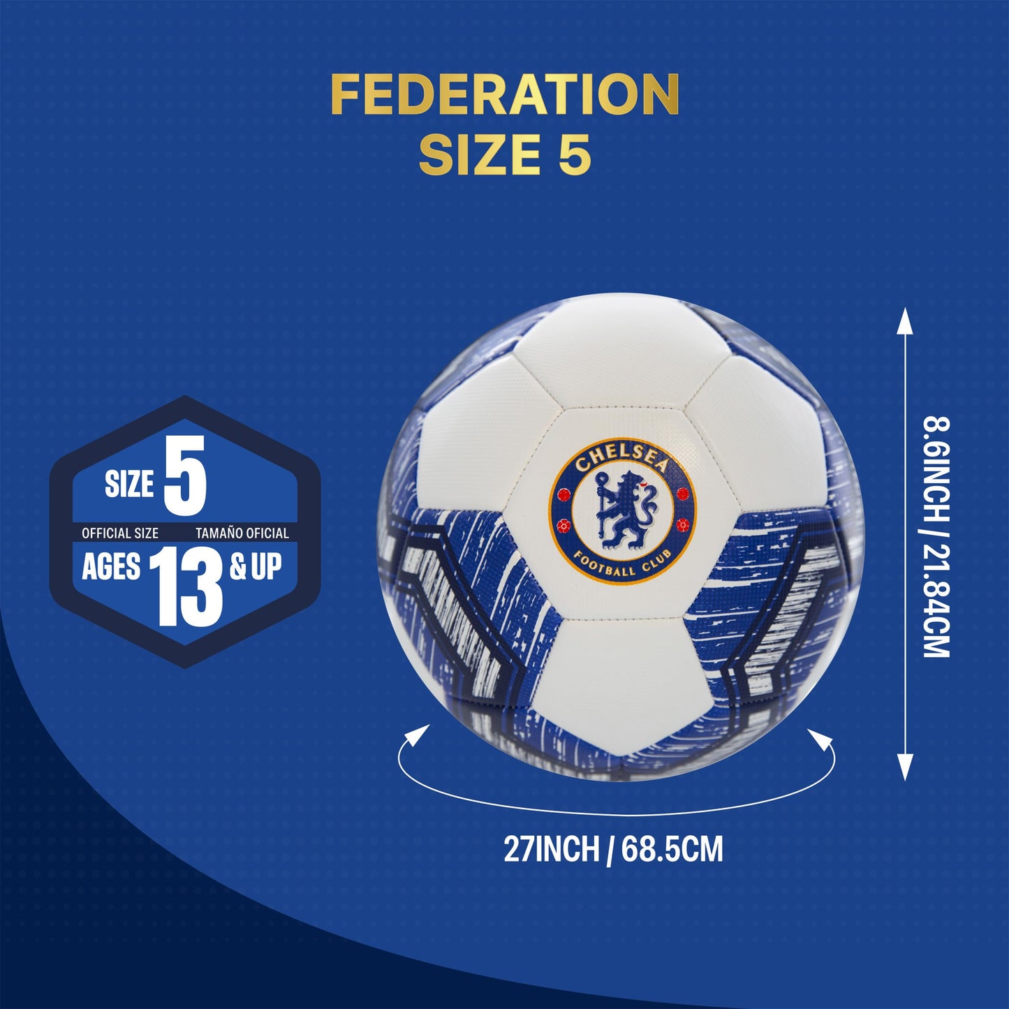 Icon Sports Officially Licensed Chelsea FC Regulation Size 5 Geometric Soccer Ball