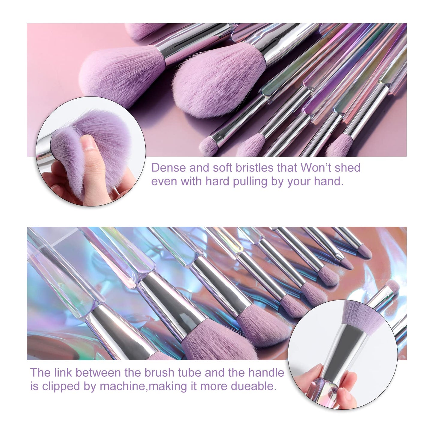 Oneleaf Makeup Brushes 10 Pcs Premium Synthetic Bristles Crystal handle Kit,Kabuki Foundation Blending Face Powder Blush Concealers Eye Shadow Brush
