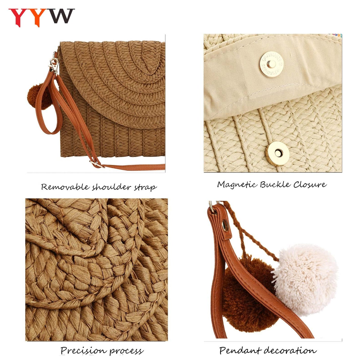 Straw Clutch,Straw Handbag Clutch for Women Summer Beach Straw Woven Envelope
