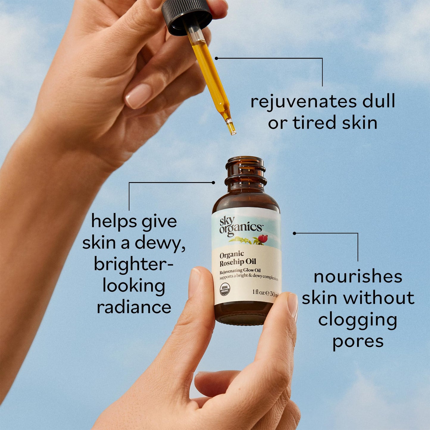Sky Organics Travel Size Revitalizing Glow Face Oil, Rosehip Oil for Face - Nourishes Without Clogging Pores, Rosehip Seed Oil Organic for Bright