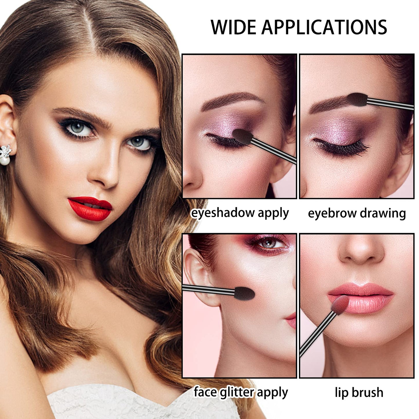 Ponpon 100Pcs Eyeshadow Applicators Dual Sides Eye Sponge Applicators Disposable Eyeshadow Brush for Girls Lady Women Makeup