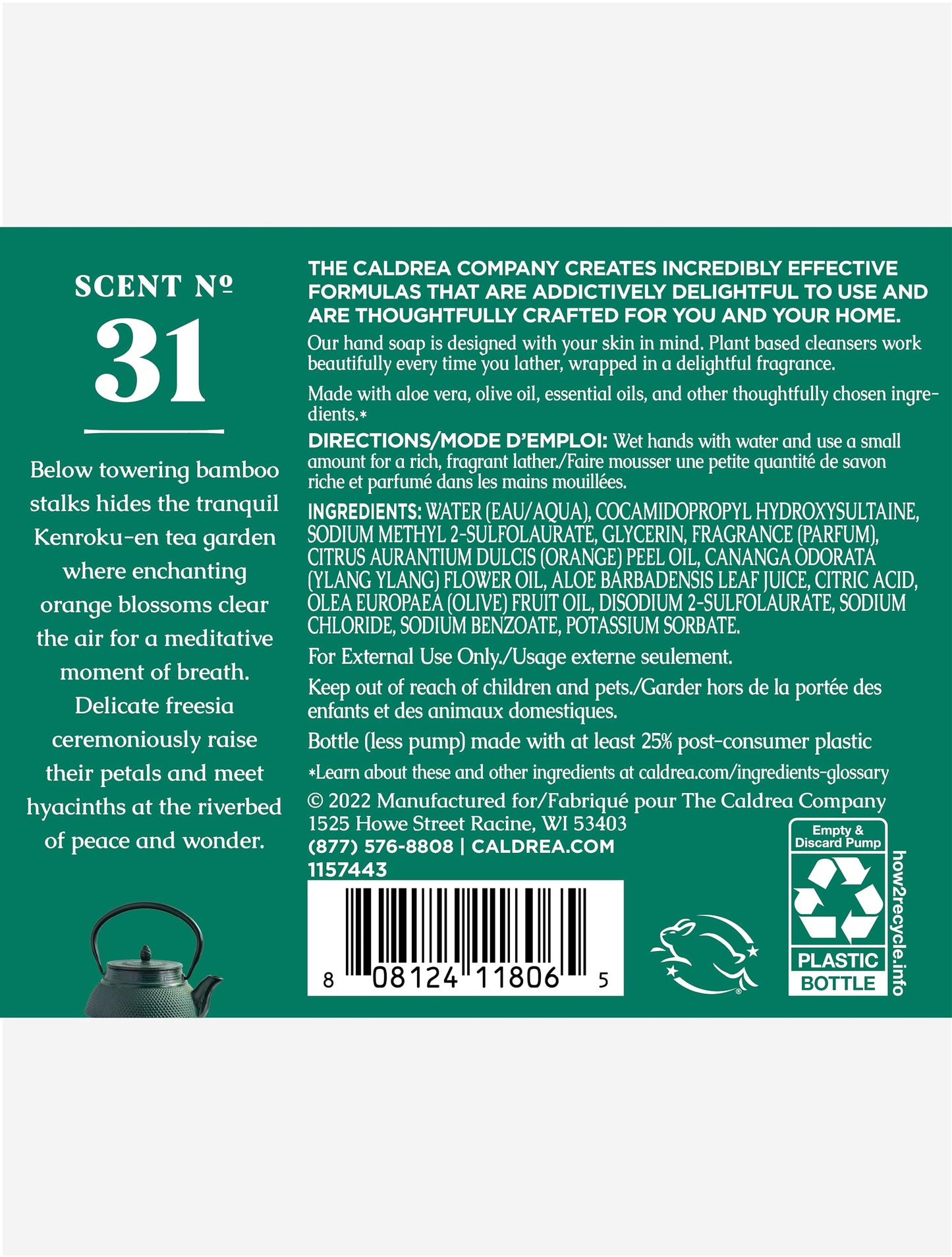 Caldrea Hand Wash Soap, Aloe Vera Gel, Olive Oil, Orange Peel and Ylang Ylang flower Essential Oils To Cleanse And Condition, Orange Blossom Bamboo Beauty & Personal Care Caldrea