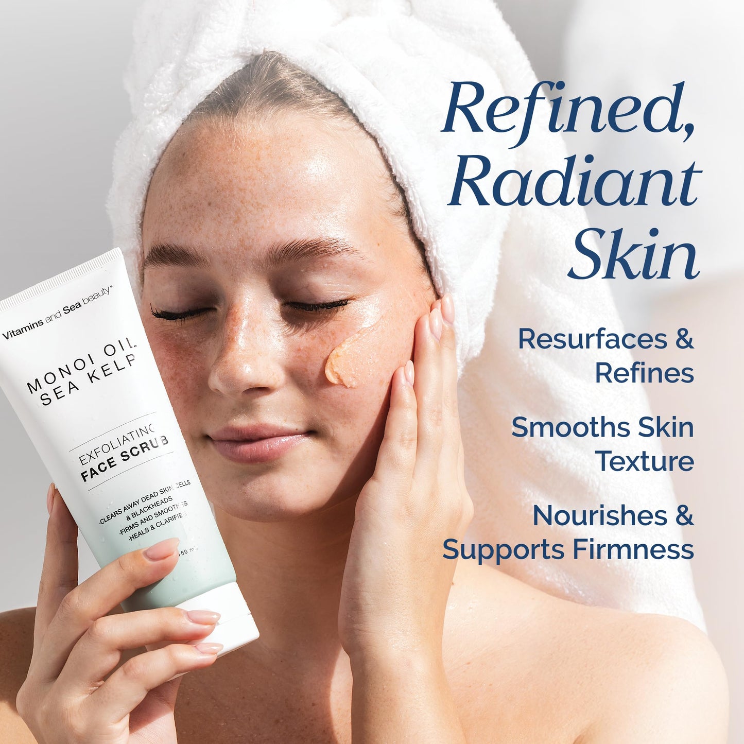 Exfoliating Face Scrub with Monoi Oil & Sea Kelp - Clarifying & Firming Facial Exfoliator with Natural Pumice - Vegan, Paraben-Free, 5.1 fl oz