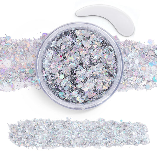 Silver Face Body Glitter Gel,Chunky Hair Glitter for Singer Concerts Silver Face Paint, Makeup Festival Rave Accessories for Women Face Body DIY