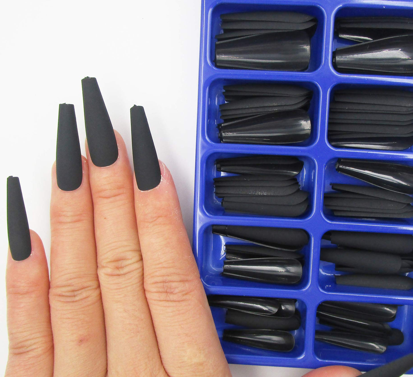 LoveOurHome 100pc Coffin Press on Nails Long Fake Nails Medium Ballerina Acrylic Press on Nail Coffin Nail Tips Matte Black Artifical Nail Full Cover