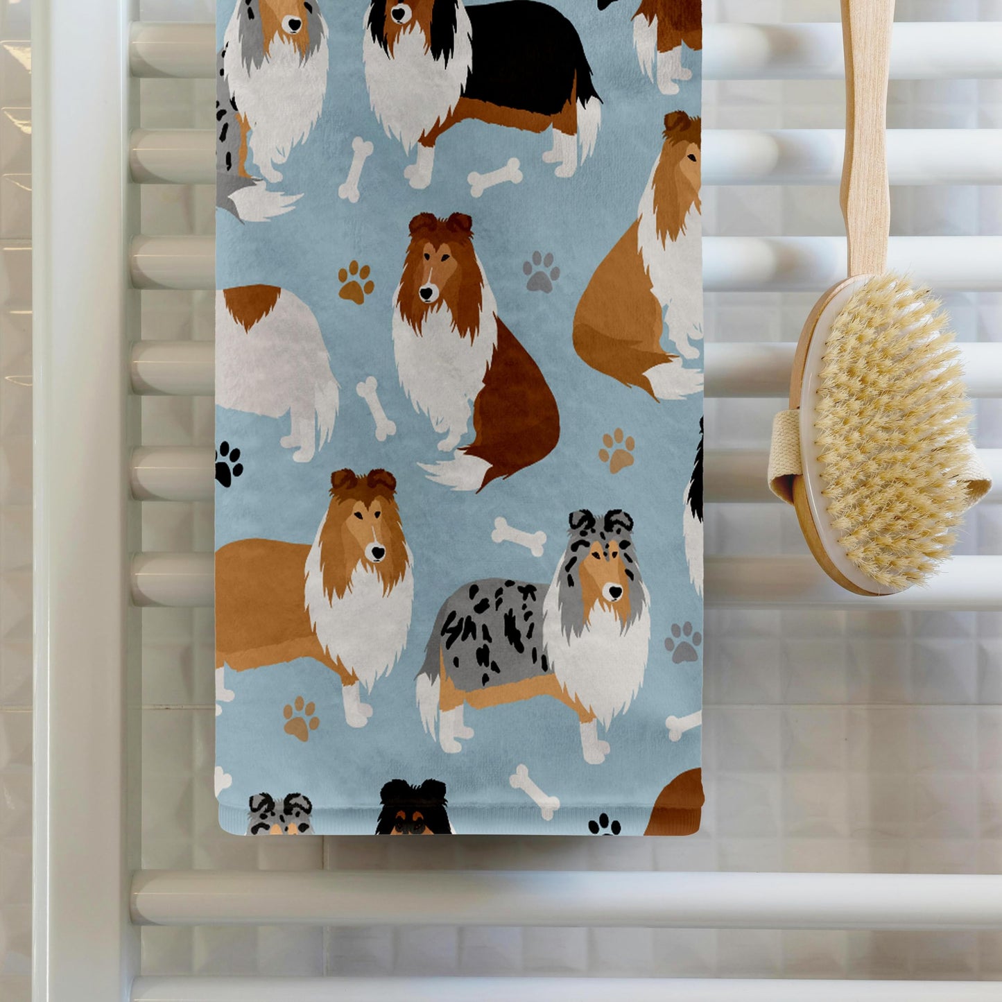 3dRose - Rough Collie Paws and Bones Dog Pattern - Towel - (twl-370538-1)