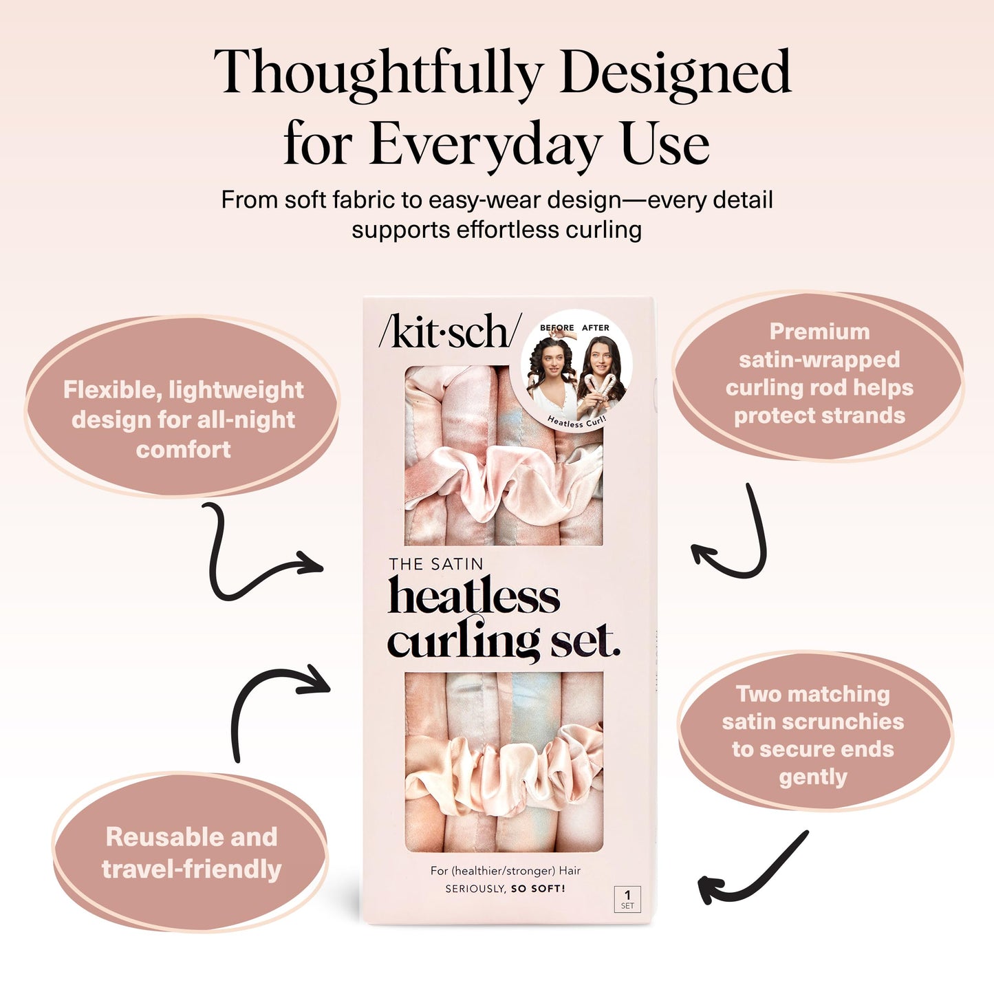 Elf x Kitsch Satin Heatless Hair Curler Set - Heatless Curls Overnight, Hair Rollers for Soft Curls & Frizz-Free Styling, No Heat Curlers To Sleep in Beauty and Personal Care Kitsch