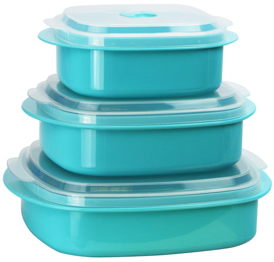 Reston Lloyd Calypso Basics Microwave Cookware, Steamer and Storage Set, Turquoise, Multiple Sizes, 6-Piece