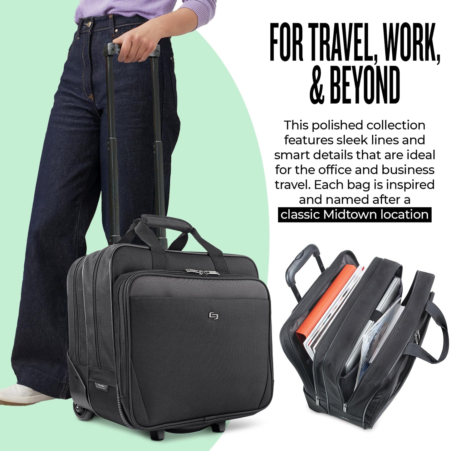 Solo New York Rolling Catalog Case with Wheels - Roller Laptop Bag, Wheeled Briefcase for Women & Men, Carry On Size for Travel, Fits 17.3" Computer