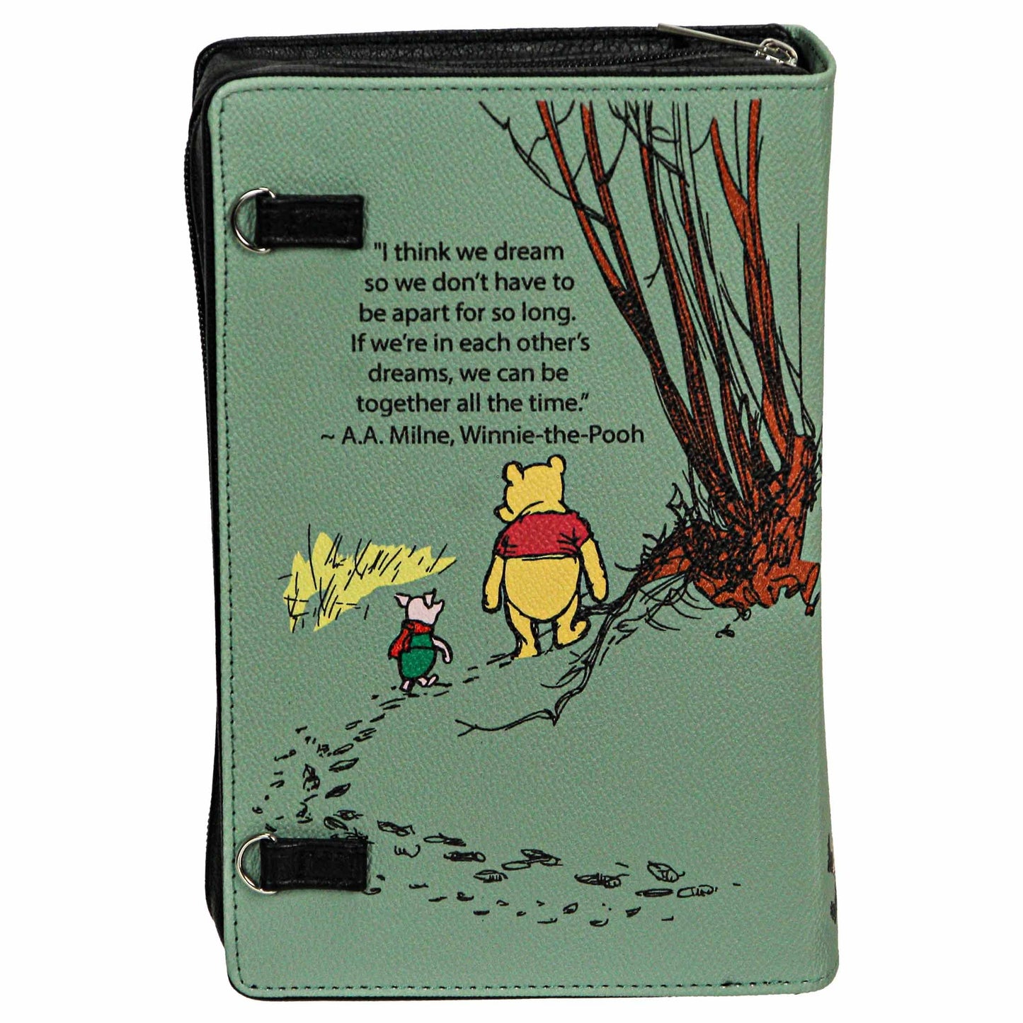 Green Vinyl Winnie The Pooh Book Handbag Novelty Clutch Purse Crossbody Bag A.A. Milne 9.25 Inch
