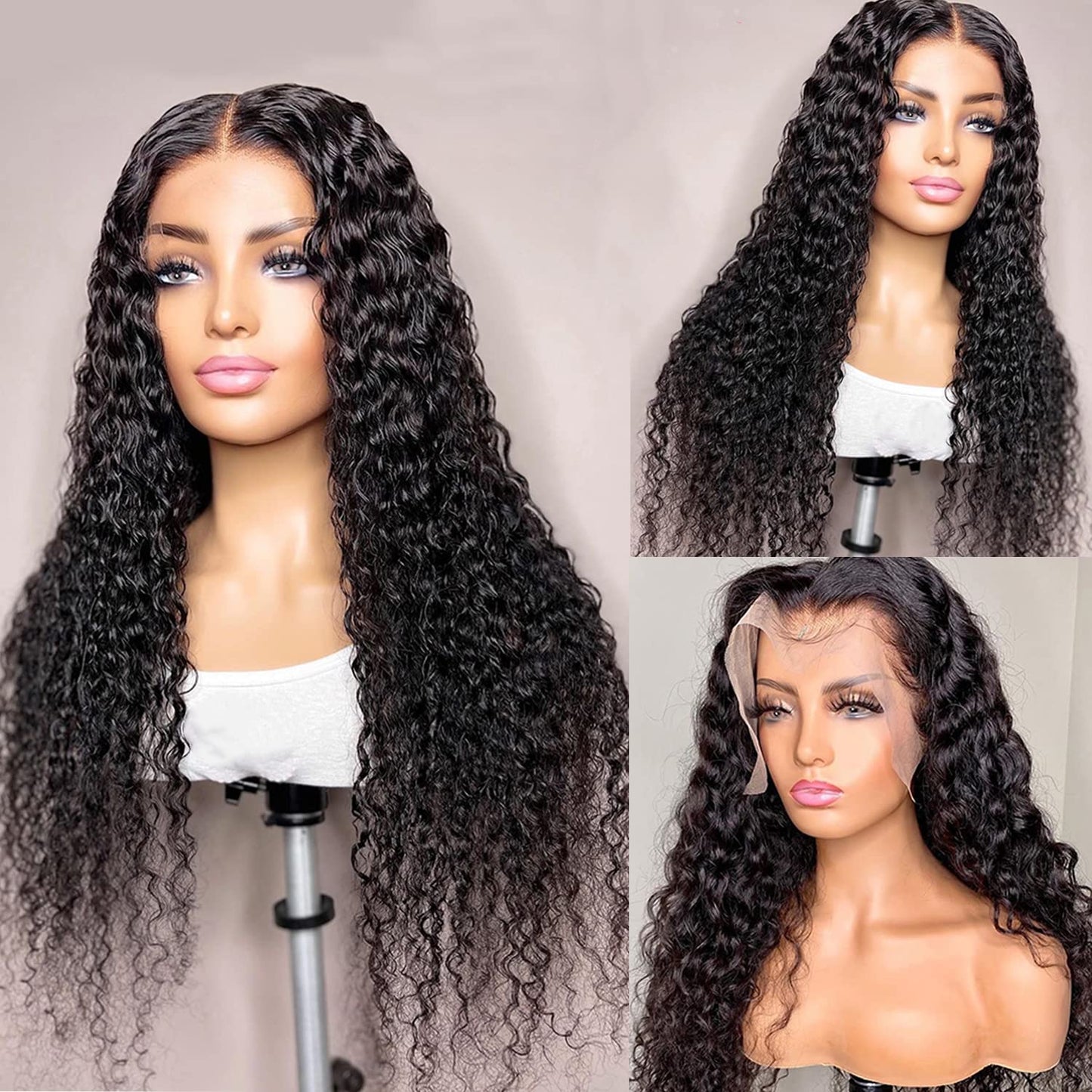 SNJON 13x6 HD Transparent Lace Front Wigs Human Hair 180 Density Curly Lace Front Wigs Water Wave Wigs for Women Wet and Wavy Human Hair Wig Pre