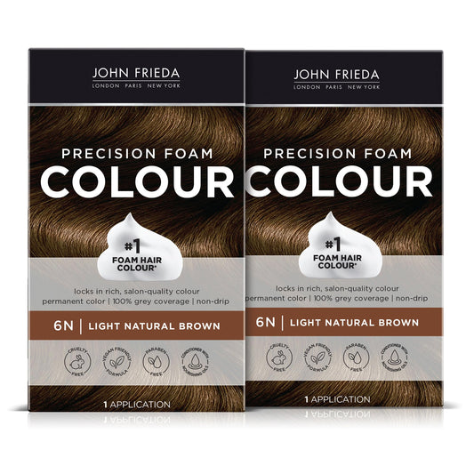 John Frieda Precision Foam Colour, Light Natural Brown 6N, Full-coverage Hair Color Kit, Anti-Fade Gray Coverage, Deep Color Saturation Hair Dye, Pack Beauty & Personal Care John Frieda