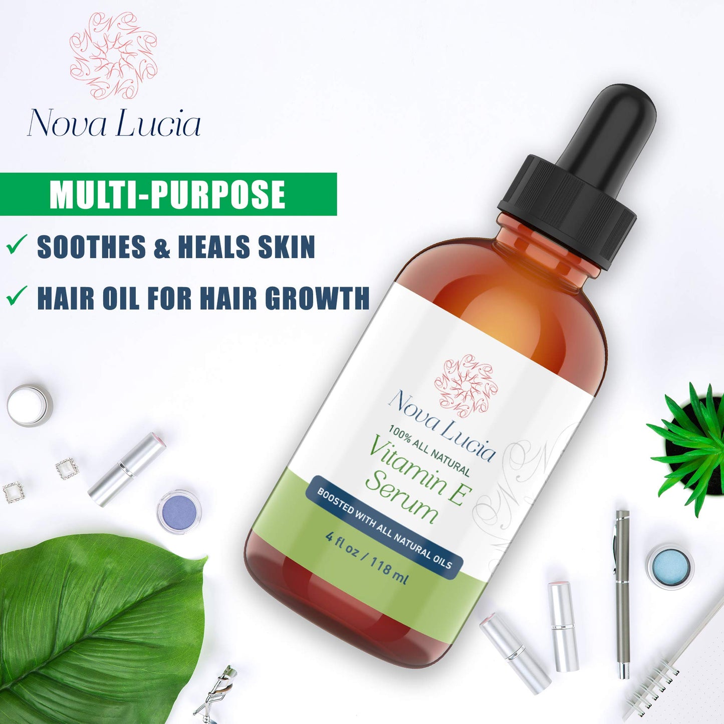 Nova Lucia Organic Vitamin E Oil - Pure Vitamin E for Skin, Face & Hair | Scar & Stretch Mark Treatment, Natural Moisturizer for Soft, Smooth